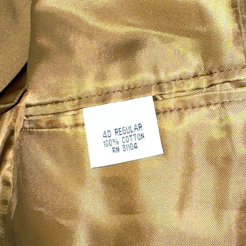 NWT Mens Meeting ST Corduroy Sport-coat Blazer 100% Cotton Tan size 40 Regular